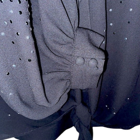 White House Black Market Black Rhinestone Sheer Blouse XS - Picture 6 of 10